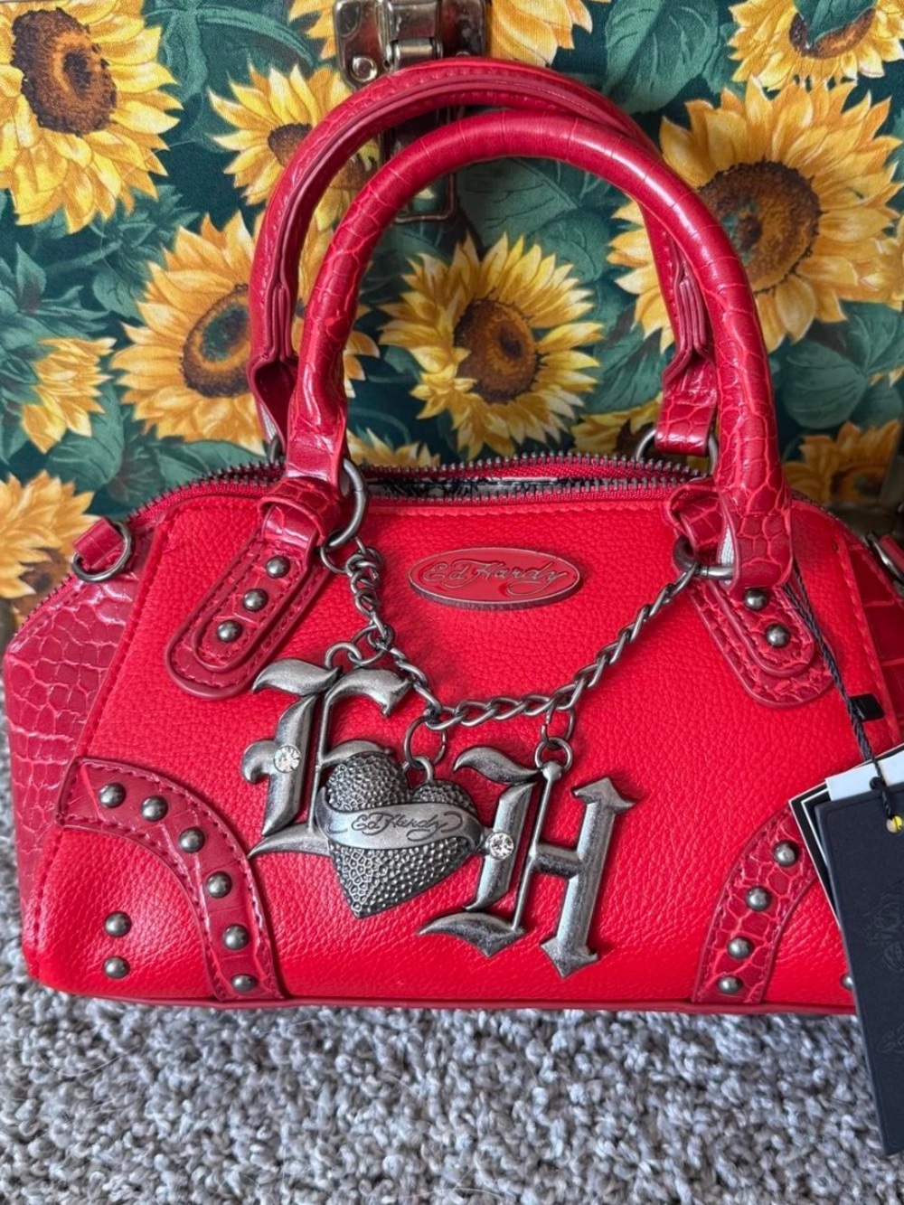 NWOT Ed Hardy Red Handbag vegan leather
